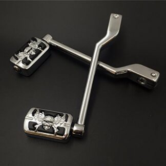 HTTMT MT268-011+216-062- Chromed 2 PCs Billet Style Heel/Toe Shift Lever Gear Shift Foot Lever with Zombie Footpeg Footresr Compatible with Harley 86-later FL Softail Touring Trike FLST FLT FLHT