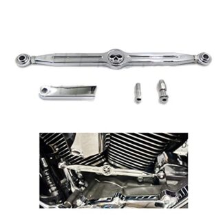 HTTMT MT288-014- Chrome Aluminum Skull Gear Shift Linkage Compatible with Harley CVO Electra Glide Fat Boy Heritage Softail Adjustable From 300mm~330mm