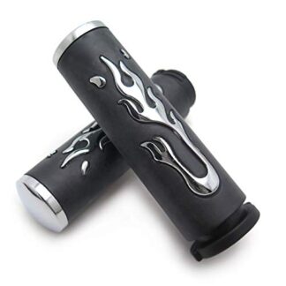 HTTMT MT291-004-25- Motorcycle Flame Chrome Rubber Hand Handlebar Grips Billet Grips Compatible with Cruisers Harley Suzuki Kawasaki Yamaha with 1" 25mm inch Throttle Grips