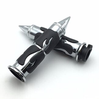 HTTMT MT291-007A-25- Motorcycle Chrome Spike Comfort Rubber Flame 25mm 1" 1 inch Hand Grip Compatible with Kawasaki Drifer Nomad Classic 800 1500 1600 Vulcan 2000