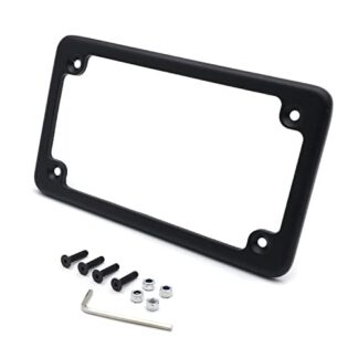 HTTMT MT294-001- Motorcycle Black Flat License Plate Frame Bracket Tag Holder 7 x 4 Inches Compatible with Universal/Suzuki/Yamaha/Kawasaki/Harley