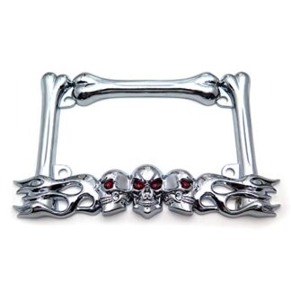 HTTMT- MT294-006-CD- Cruiser Accessories Skull & Flame Motorcycle License Plate Frame (Chrome) Durable And Long Lasting.