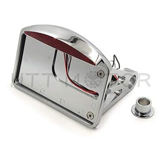 HTTMT MT301-T- Motorcycle Chrome Side Mounted Flat License Plate Bracket w/Led Tail Light Brake Light 1" Axles Compatible with Harley Suzuki Kawasaki Yamaha Cruisers