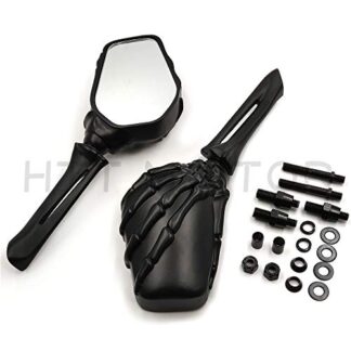 HTTMT MT333- Black Skull Skeleton Hand Mirror Compatible with Suzuki Gsxr Hayabusa Cruiser Yamaha