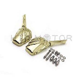 HTTMT MT333- Gold Skull Skeleton Mirrors 8mm 10mm Compatible with Harley Dyna Softail Sportster Touring