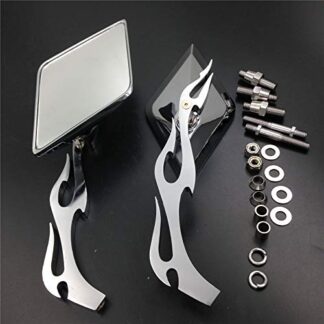 HTTMT MT336-CD Diamond Flame Stem Mirrors Compatible with Harley Davidson Or Metric Bike Chromed
