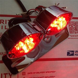HTTMT MT374- Universal Cat Eye Custom Motorcycle Tail Brake License Plate light CHROMED RED