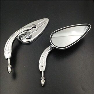 HTTMT MT383-SC- Chromed Skull Zombie Emblem Aluminum Teardrop Shape Mirrors Compatible with 2008–2011 Softail Custom FXSTC