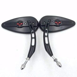 HTTMT MT383A- Motorcycle Black Skull Side Mirrors with Hollow-out Stems Compatible with Harley Davidson Sportster 883 Hugger XLH883HUG(except VRSCF and XL1200X mounted below the handlebars)