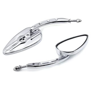 HTTMT MT383A- Motorcycle Chrome Skull Side Mirrors Compatible with 1984 and up Harley Davidson Softtail Slim Fat Boy Heritage Softail Classic Deluxe Breakout Night Road Special
