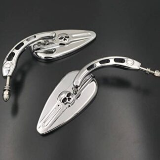 HTTMT MT383D- Chrome Skull Side Mirrors Compatible with Harley Davidson 1982-later all models (except VRSCF,2014-later FLHTKSE,FLHRSE6, FLHR and FLHRC models and XL1200X mounted below the handlebars)
