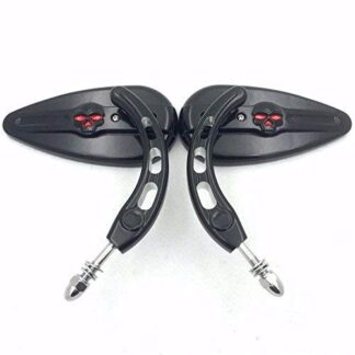 HTTMT MT383D- Motorcycle Black Skull Side Mirrors with Skull Stem Compatible with Harley Davidson 1982-later all models Touring Dyna Sporster CVO