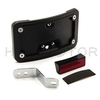 HTTMT MT388-BK Black Laydown Curved License Plate Bracket Tag Holder w/Mount Kit Compatible with Harley Davidson 2005-2007 Softail Springer Classic FLSTSC/ 2005-2017 Softail Deluxe FLSTN