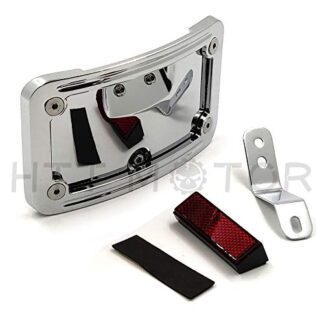HTTMT MT388-CD Chrome Laydown Curved License Plate Bracket Tag Holder w/Mount Kit Compatible with Harley Davidson 2005-2007 Softail Springer Classic FLSTSC/ 2005-2017 Softail Deluxe FLSTN