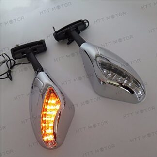 HTTMT MT391- Chrome Led Lights Mirror Compatible with Ninja 500 636 Zx6Rr Zx750 Zx7R Zx9R Z750S 250R