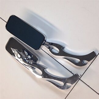 HTTMT MT400-011+TTT003- Rectangle Shape Flame/Fire Stem Custom Chrome Mirrors Compatible with all Harley models: Softail/Fat Boy/Road King/Big Dog/Titan/Iron Horse/Ultra and any Custom Application