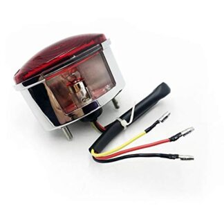 HTTMT MT402-Light- Motorcycle Chrome Oval-shaped LED Tail Brake Light Red Lens Integrated License Plate Lamp Compatible with Bobber Chopper Cruiser Street Bike Kawasaki Suzuki Yamaha