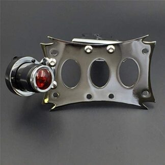 HTTMT MT408-P- Chrome Horizontal Vertical Zigzag Mount License Plate Bracket 7x4 BK CD Round LED Tail Brake Light Integrated Compatible with Harley Touring Bobber Chopper Kawasaki Suzuki Yamaha