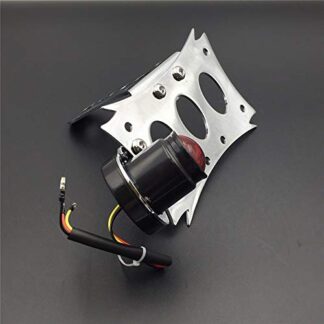 HTTMT MT408-P- Chrome Horizontal Vertical Zigzag Mount License Plate Bracket 7x4 Black Round LED Tail Brake Light Integrated Compatible with Harley Touring Bobber Chopper Kawasaki Suzuki Yamaha