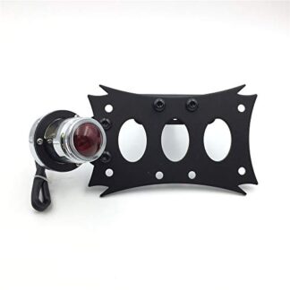 HTTMT MT408-P-D Black Horizontal Vertical Zigzag Mount License Plate Bracket Chrome Round LED Tail Brake Light Integrated Compatible with Harley Touring Bobber Chopper Kawasaki Suzuki Yamaha