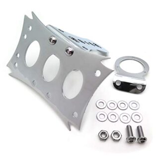 HTTMT MT408-Plate- Motorcycle Chromed Horizontal Vertical Zigzag Style Side Mount 7 3/10" x 4 4/5" License Plate Bracket Compatible with Harley Bobber Chopper Custom Suzuki Kawasaki Yamaha