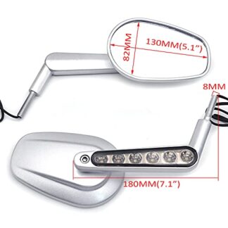 HTTMT MT415- Motorcycle Silver Polished Rear View Left Right Mirrors with LED Stem Fit Compatible with ARLEY DAVIDSON Road King/ROAD GLIDE ULTRA
