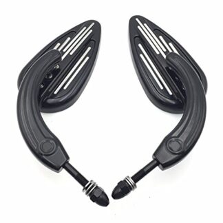 HTTMT MT427-008- Motorcycle Black Rear View Left&Right Black Grooved Mirrors Compatible with Harley Davidson 1982-later all models Softail Dyna Touring Sportster