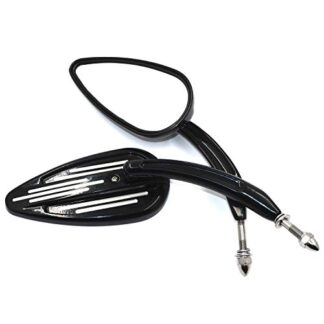 HTTMT MT427-009-BK Black Rear View Silver Grooved Mirrors Compatible with Harley Davidson 1982-later Softail Dyna Touring Sportster (except VRSCF and XL1200X mounted below the handlebars)