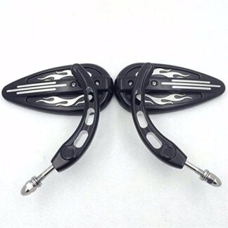 HTTMT MT428-002- Motorcycle Black New Flame Groove with Skull Stem Side motorcycle Mirrors Compatible with 1982 and Up universal to most Harley bike Dyna Touring Sposter CVO
