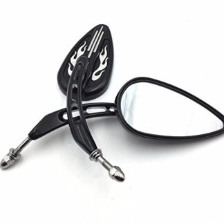 HTTMT MT428-005- Motorcycle Black Skull Side Mirrors with Hollow-out Stems Flame Groove Compatible with Harley Electra Glide Sport FLHS Custom Vehicle Operations FXDWG2 FXDWG2