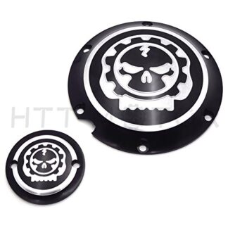 HTTMT MT429-003- Motorcycle Black NEW Chrome Skull Engine Derby Timer Cover Compatible with Compatible with Harley Davidson XL1200C Sportster 883 XL 1200X Forty-Eight Seventy Two Roadster Iron