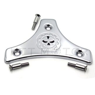 HTTMT MT501-005-03-S- Motorcycle Chrome Sissy Bar Backrest Pad Mount Kit w/Skull Plate Compatible with '09-'17 Harley Touring