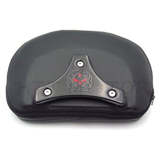 HTTMT MT501-005-BAG+S- Motorcycle Gloss Black Cushion Backrest w/Skull Plate Compatible with 1997-2017 Harley Touring Road King