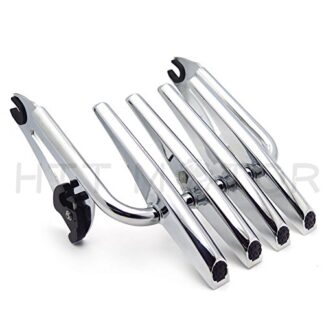 HTTMT MT502-003A- Chrome Black Skull Detachable 2up Stealth Luggage Rack Mounting Bracket Fender Shelf Compatible with 2009 and up Harley Touring Road King FLHR Street Glide FLHX