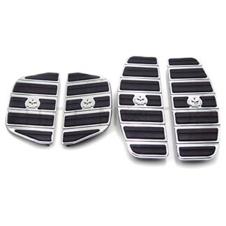 HTTMT- Motorcycle Chrome New Skull Zombie Rider and Passenger Footboard Kit- Traditional D Shape Fits TOURING FLHT FLT FLTR FLHR FLHS SOFTAIL FLSTC FLSTN FLSTF FLSTS