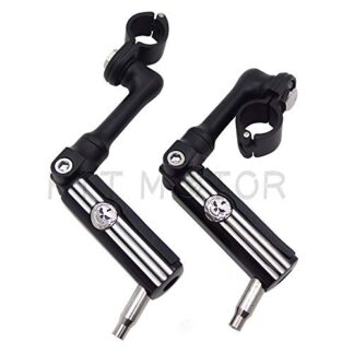 HTTMT- Replacement of Gear Skull 1.5" Footpeg Mounting Kit Chrome Black Long Angled