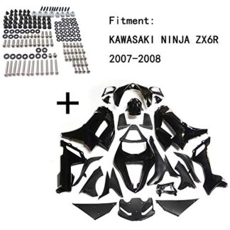 HTTMT Replacement of Gloss Black ABS Body work Fairing Kit w/screw For KAWASAKI NINJA ZX6R 2007-2008