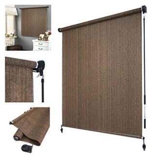 HTTMT- Roller Shade Blind 8'W x 8'L Outdoor Roller Shade Blind Roll up for Deck Porch Balcony Patio Light Filter [P/N: ET-KLB-HT88-MOCHA]