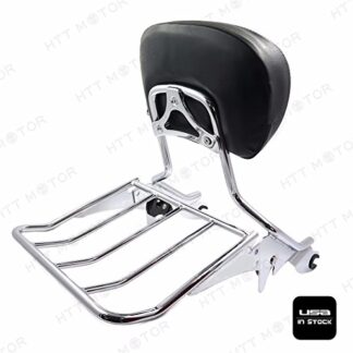 HTTMT SSB001+501-05-03-T- Chrome Backrest Sissy Bar w/Luggage Rack Compatible with Harley Touring 09-17 Road King