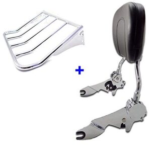 HTTMT SSB03- Chrome Detachable Adjustable Backrest Sissy Bar with Luggage Rack Compatible with Harley 2006-2016 Touring (Need Docking, Sold Seperate) Electra Glide Standard/Classic -FLHT/FLHTC