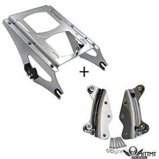 HTTMT- TGHD-DH001+502-002A- Chrome Detachable 2 Up Tour Pak Pack Luggage Rack Docking Compatible with 14-19 Touring FLHR