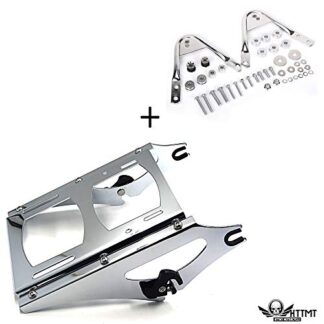 HTTMT- TGHD-DH003+502-002A- Chrome Detachable 2 Up Tour Pak Pack Luggage Rack Docking Compatible with 97-08 Touring FLHR