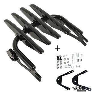 HTTMT- TGHD-DH003+502-003- Detachable Skull Stealth Luggage Rack Compatible with Harley Touring FLHR FLTR 97-08 07 06 Black