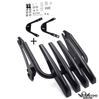 HTTMT- TGHD-DH003+502-003A- Black Skull Detachable Stealth Luggage Rack Compatible with 97-08 Harley Touring Street Glide