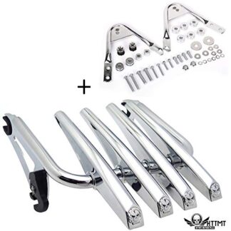 HTTMT- TGHD-DH003+502-003A - Chrome Skull Detachable Stealth Luggage Rack Compatible with 97-08 Harley Touring Street Glide