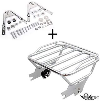 HTTMT- TGHD-DH003+502-004- Chrome Detachable two-up Luggage Rack Docking Compatible with Harley Touring FLHX FLTR 97-08