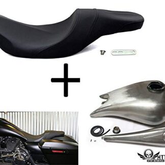 HTTMT- TGHD-SEAT001+H-001-RAW- 6.6 GAL STRETCHED FUEL GAS TANK 2-Up Seat Compatible with 08-17 Harley Touring Road King