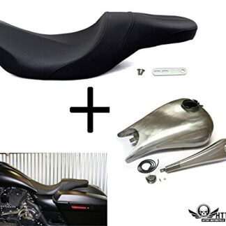 HTTMT- TGHD-SEAT001+H-001A-RAW- 2-Up Seat 6.6 GAL STRETCHED FUEL GAS TANK Compatible with 08-17 Harley Touring Paul Yaffe Stretched Tank STK08