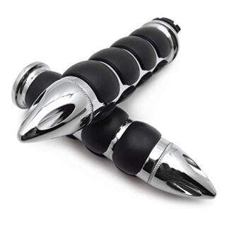 HTTMT TRHB114B-1''- Chromed Bullet 1" Rubber Handlebar Grip Compatible with Harley Chopper Bobber Touring Sportster