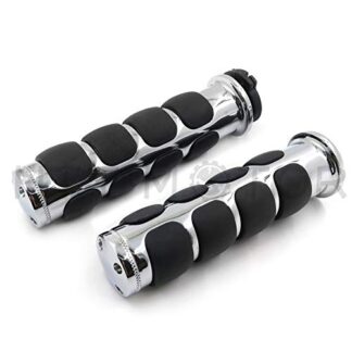 HTTMT TRHB118-22- Custom Chrome Flat Top Rubber 7/8" 22mm Handlebar Grips Compatible with Goldwing Gl1200 1982-1987/ Gl1500 1988-2000/ Gl1800 2001-2012